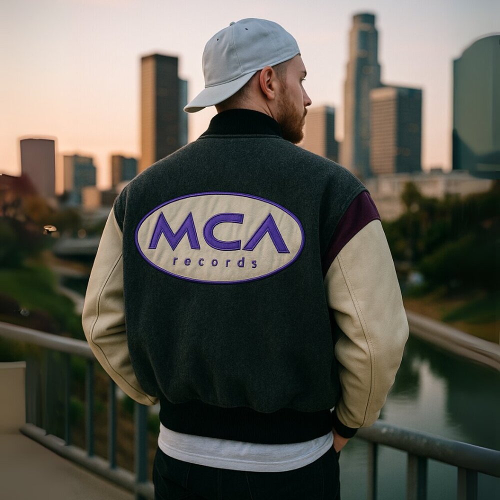 MCA Records Vintage Varsity Jacket, Wool and Leather, Size Large